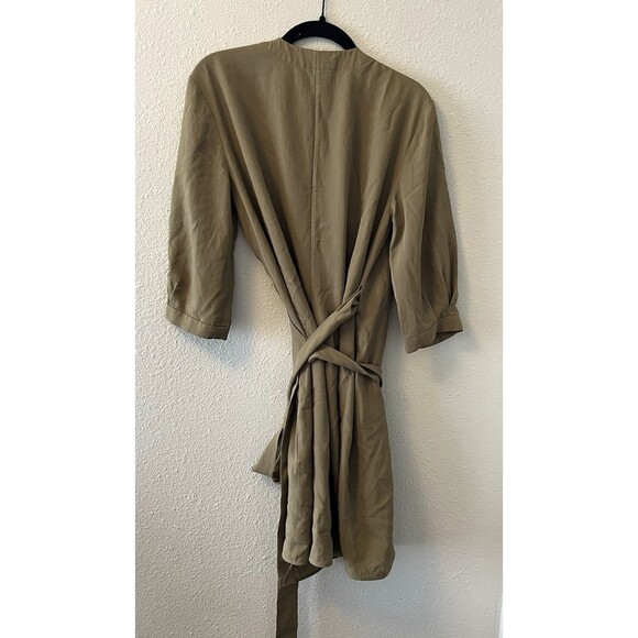 EVERLANE The Japanese GoWeave Long-Sleeve Mini Wrap Dress Size 6 Olive Green - Picture 7 of 16